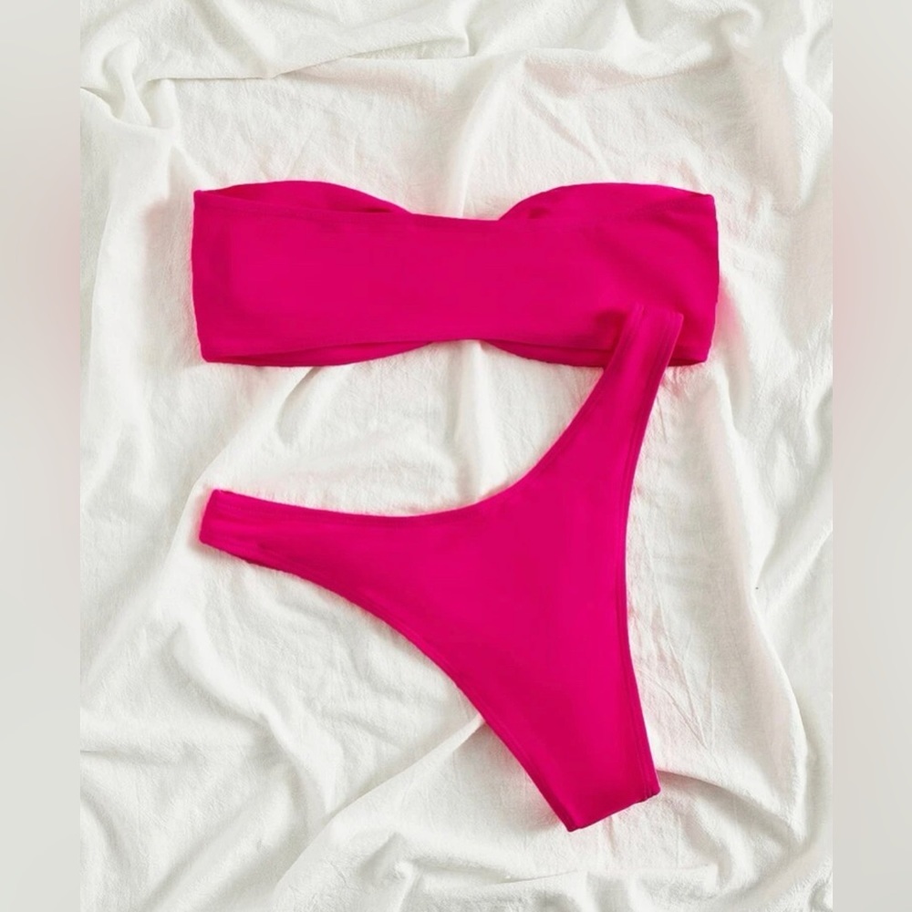 NEW pink solid bikini set - Picture 2 of 6
